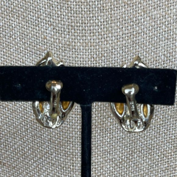 Vintage 1950s Signed STAR Clip On Rhinestone Crystal Earrings - Star Jewelry Co - Picture 6 of 8